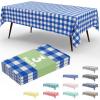 imageSmiry 3 Packs Gingham Disposable Table Cloth 54 x 108 Inch Waterproof Plastic Tablecloth Rectangle Khaki and White Checkered Table Covers for Picnic Birthday PartyBlue and White