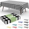 imageSmiry 3 Packs Gingham Disposable Table Cloth 54 x 108 Inch Waterproof Plastic Tablecloth Rectangle Khaki and White Checkered Table Covers for Picnic Birthday PartyBlack and White
