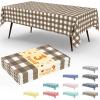 imageSmiry 3 Packs Gingham Disposable Table Cloth 54 x 108 Inch Waterproof Plastic Tablecloth Rectangle Khaki and White Checkered Table Covers for Picnic Birthday PartyBrown and White