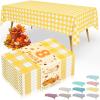 imageSmiry Disposable Table Cloth 12 Pack 84 Inch Round Waterproof Plastic Tablecloth Decorative Rectangle Table Covers for Party Birthday Picnic WhiteYellow and White