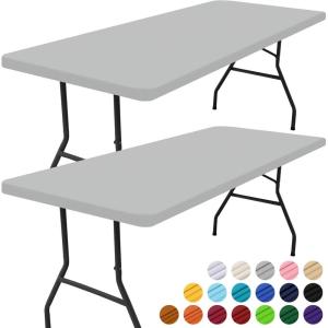 imageSmiry 2 Pack Rectangle Picnic Table Cloth Waterproof Elastic Fitted Tablecloths Washable Polyester Rectangular Patio Table Cover for Camping Indoor and Outdoor Black 30quotx72quotLight Grey