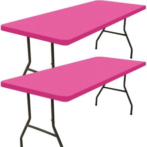 imageSmiry 2 Pack Rectangle Picnic Table Cloth Waterproof Elastic Fitted Tablecloths Washable Polyester Rectangular Patio Table Cover for Camping Indoor and Outdoor Black 30quotx72quotRose Pink