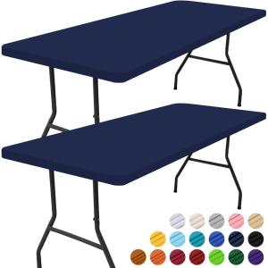 imageSmiry 2 Pack Rectangle Picnic Table Cloth Waterproof Elastic Fitted Tablecloths Washable Polyester Rectangular Patio Table Cover for Camping Indoor and Outdoor Black 30quotx72quotNavy