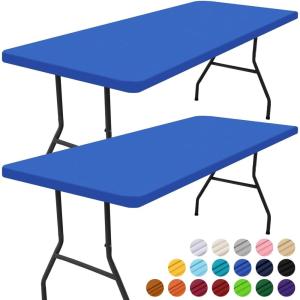 imageSmiry 2 Pack Rectangle Picnic Table Cloth Waterproof Elastic Fitted Tablecloths Washable Polyester Rectangular Patio Table Cover for Camping Indoor and Outdoor Black 30quotx72quotBlue