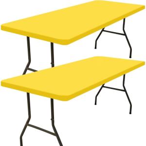 imageSmiry 2 Pack Rectangle Picnic Table Cloth Waterproof Elastic Fitted Tablecloths Washable Polyester Rectangular Patio Table Cover for Camping Indoor and Outdoor Black 30quotx72quotYellow