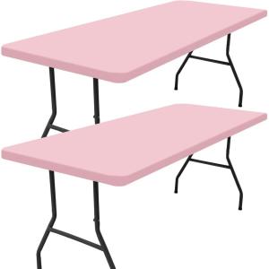 imageSmiry 2 Pack Rectangle Picnic Table Cloth Waterproof Elastic Fitted Tablecloths Washable Polyester Rectangular Patio Table Cover for Camping Indoor and Outdoor Black 30quotx72quotPink