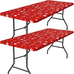 imageSmiry 2 Pack Rectangle Picnic Table Cloth Waterproof Elastic Fitted Tablecloths Washable Polyester Rectangular Patio Table Cover for Camping Indoor and Outdoor Black 30quotx72quotChristmas Red