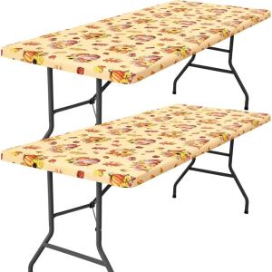 imageSmiry 2 Pack Rectangle Picnic Table Cloth Waterproof Elastic Fitted Tablecloths Washable Polyester Rectangular Patio Table Cover for Camping Indoor and Outdoor Black 30quotx72quotApricot