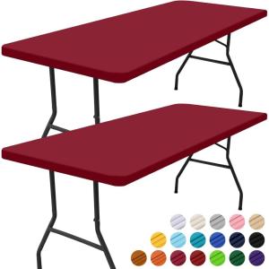 imageSmiry 2 Pack Rectangle Picnic Table Cloth Waterproof Elastic Fitted Tablecloths Washable Polyester Rectangular Patio Table Cover for Camping Indoor and Outdoor Black 30quotx72quotWine Red