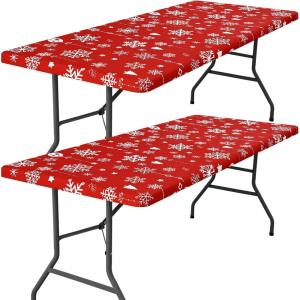 imageSmiry 2 Pack Rectangle Picnic Table Cloth Waterproof Elastic Fitted Tablecloths Washable Polyester Rectangular Patio Table Cover for Camping Indoor and Outdoor Black 30quotx72quotWhite  Red
