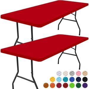 imageSmiry 2 Pack Rectangle Picnic Table Cloth Waterproof Elastic Fitted Tablecloths Washable Polyester Rectangular Patio Table Cover for Camping Indoor and Outdoor Black 30quotx72quotRed