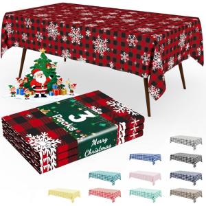 imageSmiry 3 Packs Gingham Disposable Table Cloth 54 x 108 Inch Waterproof Plastic Tablecloth Rectangle Khaki and White Checkered Table Covers for Picnic Birthday PartyOrange