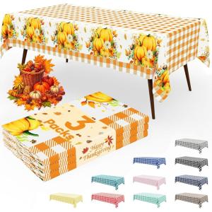 imageSmiry 3 Packs Gingham Disposable Table Cloth 54 x 108 Inch Waterproof Plastic Tablecloth Rectangle Khaki and White Checkered Table Covers for Picnic Birthday PartyChristmas Red