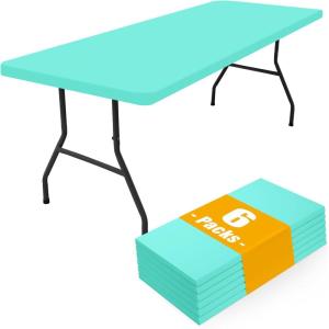 imageSmiry 6 Pack Rectangle Picnic Table Cloth Waterproof Elastic Fitted Tablecloths Washable Polyester Rectangular Patio Table Cover for Camping Indoor and Outdoor Black 30quotx72quotAqua