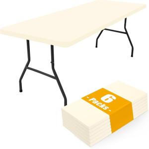 imageSmiry 6 Pack Rectangle Picnic Table Cloth Waterproof Elastic Fitted Tablecloths Washable Polyester Rectangular Patio Table Cover for Camping Indoor and Outdoor Black 30quotx72quotBeige