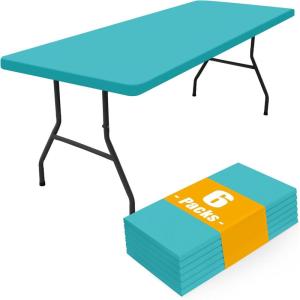 imageSmiry 6 Pack Rectangle Picnic Table Cloth Waterproof Elastic Fitted Tablecloths Washable Polyester Rectangular Patio Table Cover for Camping Indoor and Outdoor Black 30quotx72quotTurquoise