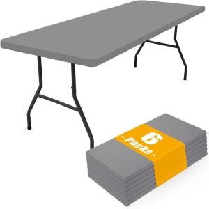 imageSmiry 6 Pack Rectangle Picnic Table Cloth Waterproof Elastic Fitted Tablecloths Washable Polyester Rectangular Patio Table Cover for Camping Indoor and Outdoor Black 30quotx72quotGrey