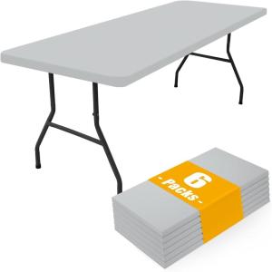 imageSmiry 6 Pack Rectangle Picnic Table Cloth Waterproof Elastic Fitted Tablecloths Washable Polyester Rectangular Patio Table Cover for Camping Indoor and Outdoor Black 30quotx72quotLight Grey