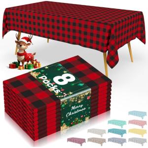 imageSmiry Disposable Table Cloth 12 Pack 84 Inch Round Waterproof Plastic Tablecloth Decorative Rectangle Table Covers for Party Birthday Picnic WhiteBlack and Red