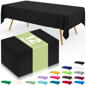 imageSmiry Disposable Table Cloth 12 Pack 84 Inch Round Waterproof Plastic Tablecloth Decorative Rectangle Table Covers for Party Birthday Picnic WhiteBlack