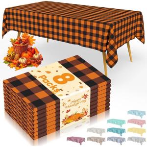 imageSmiry Disposable Table Cloth 12 Pack 84 Inch Round Waterproof Plastic Tablecloth Decorative Rectangle Table Covers for Party Birthday Picnic WhiteBlack and Orange