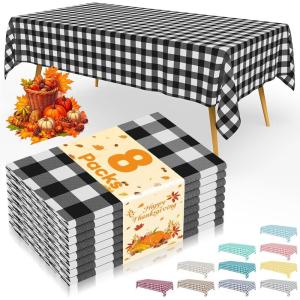 imageSmiry Disposable Table Cloth 12 Pack 84 Inch Round Waterproof Plastic Tablecloth Decorative Rectangle Table Covers for Party Birthday Picnic WhiteBlack and White