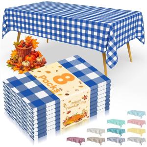 imageSmiry Disposable Table Cloth 12 Pack 84 Inch Round Waterproof Plastic Tablecloth Decorative Rectangle Table Covers for Party Birthday Picnic WhiteBlue and White
