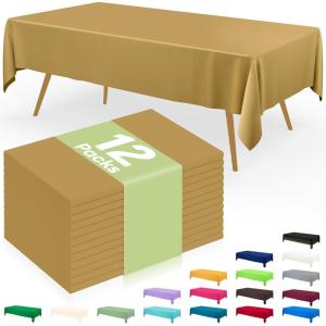 imageSmiry Disposable Table Cloth 12 Pack 84 Inch Round Waterproof Plastic Tablecloth Decorative Rectangle Table Covers for Party Birthday Picnic WhiteGold