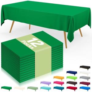 imageSmiry Disposable Table Cloth 12 Pack 84 Inch Round Waterproof Plastic Tablecloth Decorative Rectangle Table Covers for Party Birthday Picnic WhiteGreen