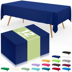imageSmiry Disposable Table Cloth 12 Pack 84 Inch Round Waterproof Plastic Tablecloth Decorative Rectangle Table Covers for Party Birthday Picnic WhiteNavy