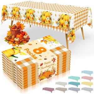imageSmiry Disposable Table Cloth 12 Pack 84 Inch Round Waterproof Plastic Tablecloth Decorative Rectangle Table Covers for Party Birthday Picnic WhiteOrange
