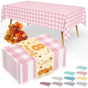 imageSmiry Disposable Table Cloth 12 Pack 84 Inch Round Waterproof Plastic Tablecloth Decorative Rectangle Table Covers for Party Birthday Picnic WhitePink and White