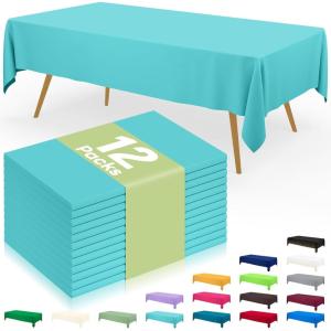 imageSmiry Disposable Table Cloth 12 Pack 84 Inch Round Waterproof Plastic Tablecloth Decorative Rectangle Table Covers for Party Birthday Picnic WhiteTeal