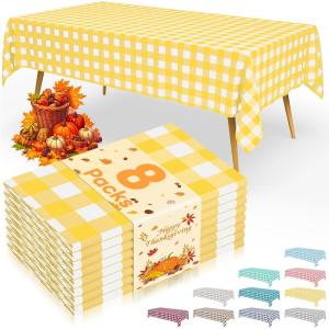 imageSmiry Disposable Table Cloth 12 Pack 84 Inch Round Waterproof Plastic Tablecloth Decorative Rectangle Table Covers for Party Birthday Picnic WhiteYellow and White