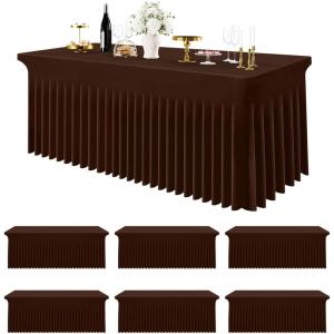 imageSmiry Spandex Tablecloth 6 Pack Elastic Fitted Stretch Tablecloth for 6FT Rectangle Tables Waterproof Washable Table Cover Skirt for Wedding Banquet ampamp Parties Black 72Lx30Wx30H InchCoffee