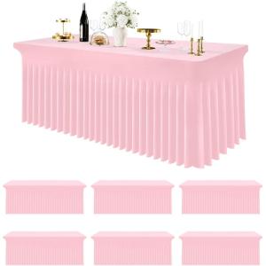 imageSmiry Spandex Tablecloth 6 Pack Elastic Fitted Stretch Tablecloth for 6FT Rectangle Tables Waterproof Washable Table Cover Skirt for Wedding Banquet ampamp Parties Black 72Lx30Wx30H InchPink