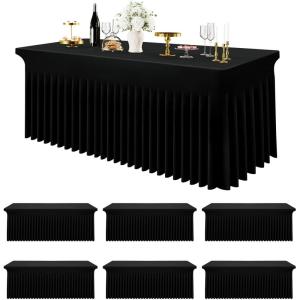 imageSmiry Spandex Tablecloth 6 Pack Elastic Fitted Stretch Tablecloth for 6FT Rectangle Tables Waterproof Washable Table Cover Skirt for Wedding Banquet ampamp Parties Black 72Lx30Wx30H InchBlack