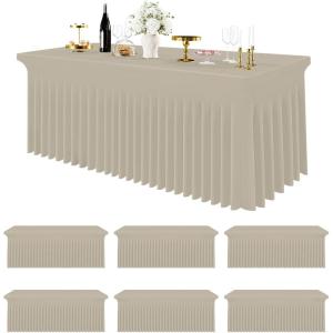imageSmiry Spandex Tablecloth 6 Pack Elastic Fitted Stretch Tablecloth for 6FT Rectangle Tables Waterproof Washable Table Cover Skirt for Wedding Banquet ampamp Parties Black 72Lx30Wx30H InchTaupe