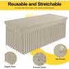 imageSmiry Spandex Tablecloth Elastic Fitted Stretch Tablecloth for 6FT Rectangle Tables Waterproof Washable Table Cover Skirt for Outdoor Wedding Banquet ampamp Parties White 72Lx30Wx30H InchTaupe