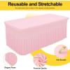 imageSmiry Spandex Tablecloth Elastic Fitted Stretch Tablecloth for 6FT Rectangle Tables Waterproof Washable Table Cover Skirt for Outdoor Wedding Banquet ampamp Parties White 72Lx30Wx30H InchPink
