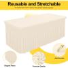 imageSmiry Spandex Tablecloth Elastic Fitted Stretch Tablecloth for 6FT Rectangle Tables Waterproof Washable Table Cover Skirt for Outdoor Wedding Banquet ampamp Parties White 72Lx30Wx30H InchBeige