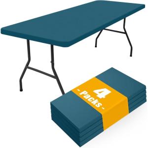 imageSmiry 4 Pack Rectangle Picnic Table Cloth Waterproof Elastic Fitted Tablecloths Washable Polyester Rectangular Patio Table Cover for Camping Indoor and Outdoor Black 30quotx72quotPeacock Blue
