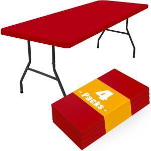 imageSmiry 4 Pack Rectangle Picnic Table Cloth Waterproof Elastic Fitted Tablecloths Washable Polyester Rectangular Patio Table Cover for Camping Indoor and Outdoor Black 30quotx72quotRed