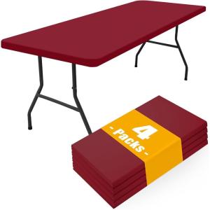 imageSmiry 4 Pack Rectangle Picnic Table Cloth Waterproof Elastic Fitted Tablecloths Washable Polyester Rectangular Patio Table Cover for Camping Indoor and Outdoor Black 30quotx72quotWine Red