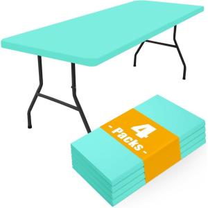 imageSmiry 4 Pack Rectangle Picnic Table Cloth Waterproof Elastic Fitted Tablecloths Washable Polyester Rectangular Patio Table Cover for Camping Indoor and Outdoor Black 30quotx72quotAqua