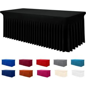 imageSmiry Spandex Tablecloth Elastic Fitted Stretch Tablecloth for 6FT Rectangle Tables Waterproof Washable Table Cover Skirt for Outdoor Wedding Banquet ampamp Parties White 72Lx30Wx30H InchBlack