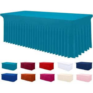 imageSmiry Spandex Tablecloth Elastic Fitted Stretch Tablecloth for 6FT Rectangle Tables Waterproof Washable Table Cover Skirt for Outdoor Wedding Banquet ampamp Parties White 72Lx30Wx30H InchTurquoise