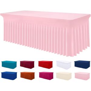 imageSmiry Spandex Tablecloth Elastic Fitted Stretch Tablecloth for 6FT Rectangle Tables Waterproof Washable Table Cover Skirt for Outdoor Wedding Banquet ampamp Parties White 72Lx30Wx30H InchPink