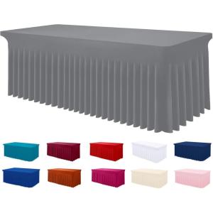 imageSmiry Spandex Tablecloth Elastic Fitted Stretch Tablecloth for 6FT Rectangle Tables Waterproof Washable Table Cover Skirt for Outdoor Wedding Banquet ampamp Parties White 72Lx30Wx30H InchGrey