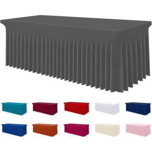 imageSmiry Spandex Tablecloth Elastic Fitted Stretch Tablecloth for 6FT Rectangle Tables Waterproof Washable Table Cover Skirt for Outdoor Wedding Banquet ampamp Parties White 72Lx30Wx30H InchDark Grey